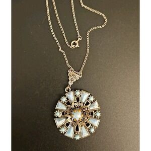 Vintage Silver Filagree Pendant w/ Turquoise / 17" Chain  ? Selini  (503)